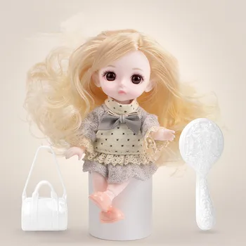 New 13 Движимо Joint BJD Кукла Сладко Face 16 Cm Кукла 3D Big Eyes Baby Girl Dress Up Fashion Clothes Момиче Toy Boxed Birthday Gift