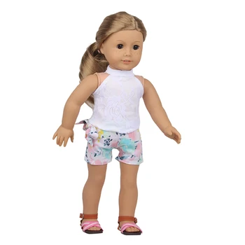 Лятна Нова Мода Кукла Облекло Костюм Лейси Риза + Цветни Лък Шорти За 43 См Reborn Baby Doll Е Най-Добрият Подарък За Рожден Ден За Момичета
