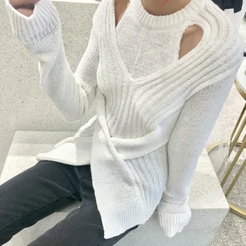 MSXU Европейски и Американски Нередовен женски пуловер Нов Свободен Тънък Отслабване Вязаный Пуловер С дълъг Ръкав Кръгъл отвор Топ Жени