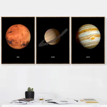 Модерна Планета, Космос на Земята, Луната на Венера Слънцето Сатурн Стенно Изкуство Платно Живопис Плакати и щампи Стенно Изкуство Картина за Хола